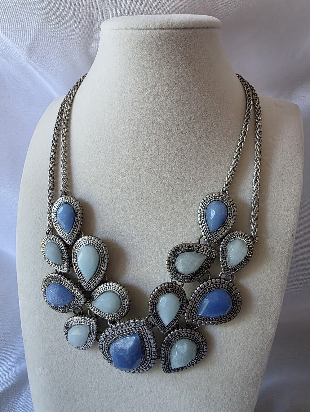 VTG Lucky Brand Boho Natural Stone Antiqued Silver Necklace